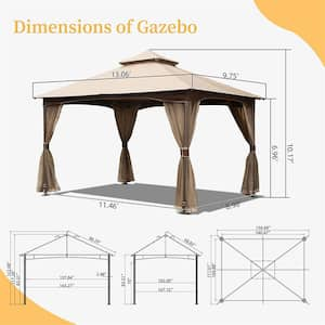 10 ft. x 13 ft. Outdoor Steel Frame Patio Gazebo Pavilion Canopy Tent Shelter with Double Straight Top, Curtain