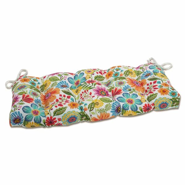 Pillow Perfect Floral Rectangular Outdoor Bench Cushion in Blue