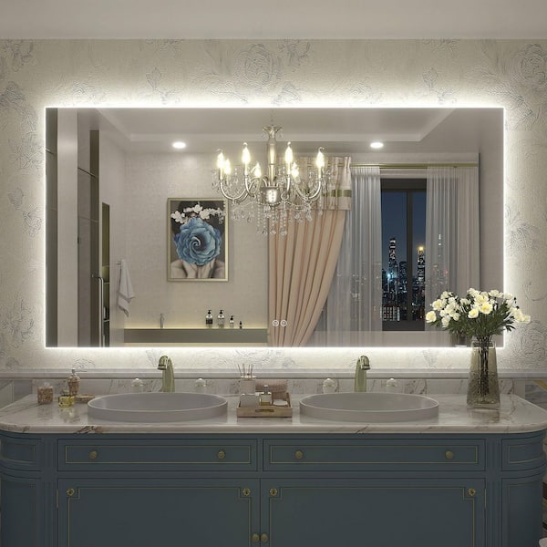 60 in. W x 32 in. H Rectangular Frameless UL Certified LED Backlited Anti-Fog Tempered Glass Wall Bathroom Vanity Mirror