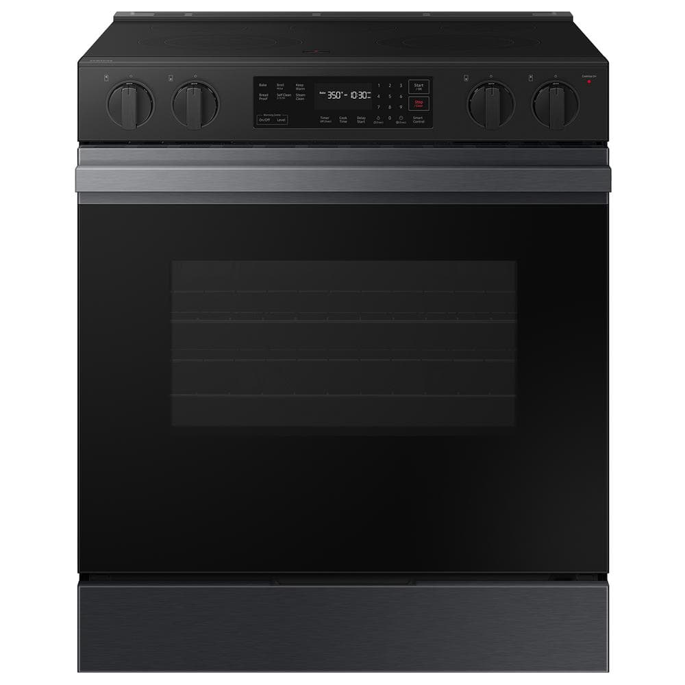 Bespoke 30 in. 6.3 cu. ft. 5 Burner Element Smart Slide-In Electric Range with Precision Knobs in Matte Black Steel -  Samsung, NSE6DG8100MT