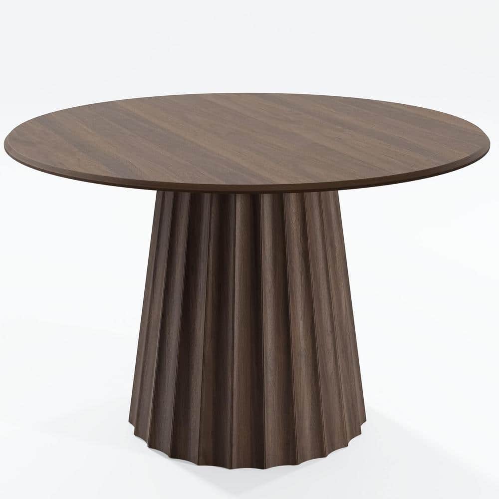 46 in. Soild Wood Walnut Pedestal Dining Table Round Kitchen Table Seats 4