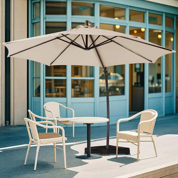 10 ft. L Outdoor Aluminum Curvy Cantilever Offset Hanging Patio Umbrella with Sandbag Base and Cover in Beige