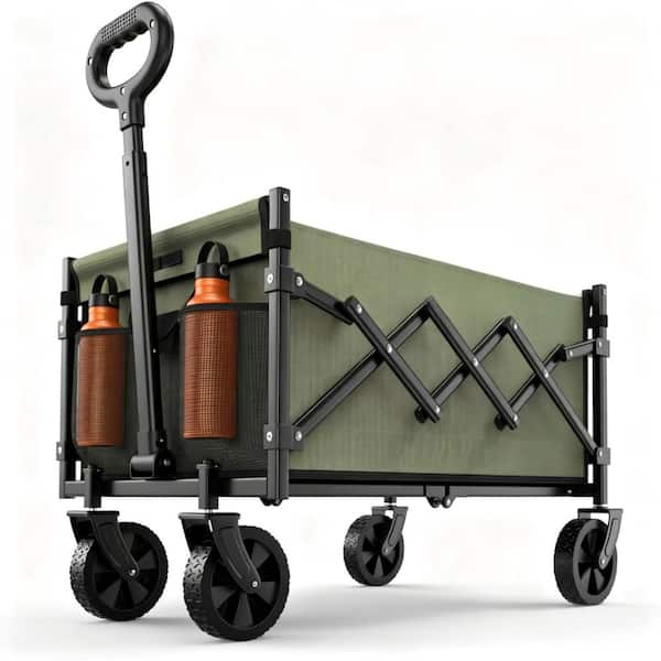 220 lb Collapsible Wagon Cart, Foldable Utility Wagon with 360 Degree Wheels and Flexible Handle, Green
