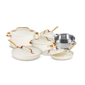 Modern 11-Piece Aluminum Ultra Performance Ceramic Nonstick Cookware Set in Cream