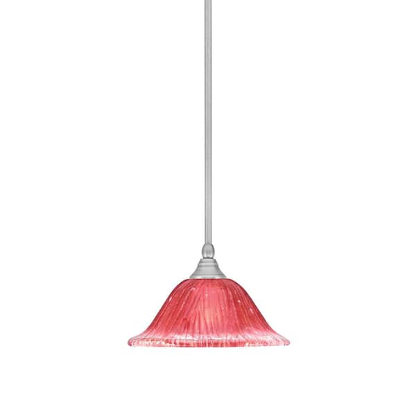 Unbranded Sparta 100-Watt 1-Light Brushed Nickel Shaded Pendant Light Mini Pendant with Raspberry Glass and No Bulb Included