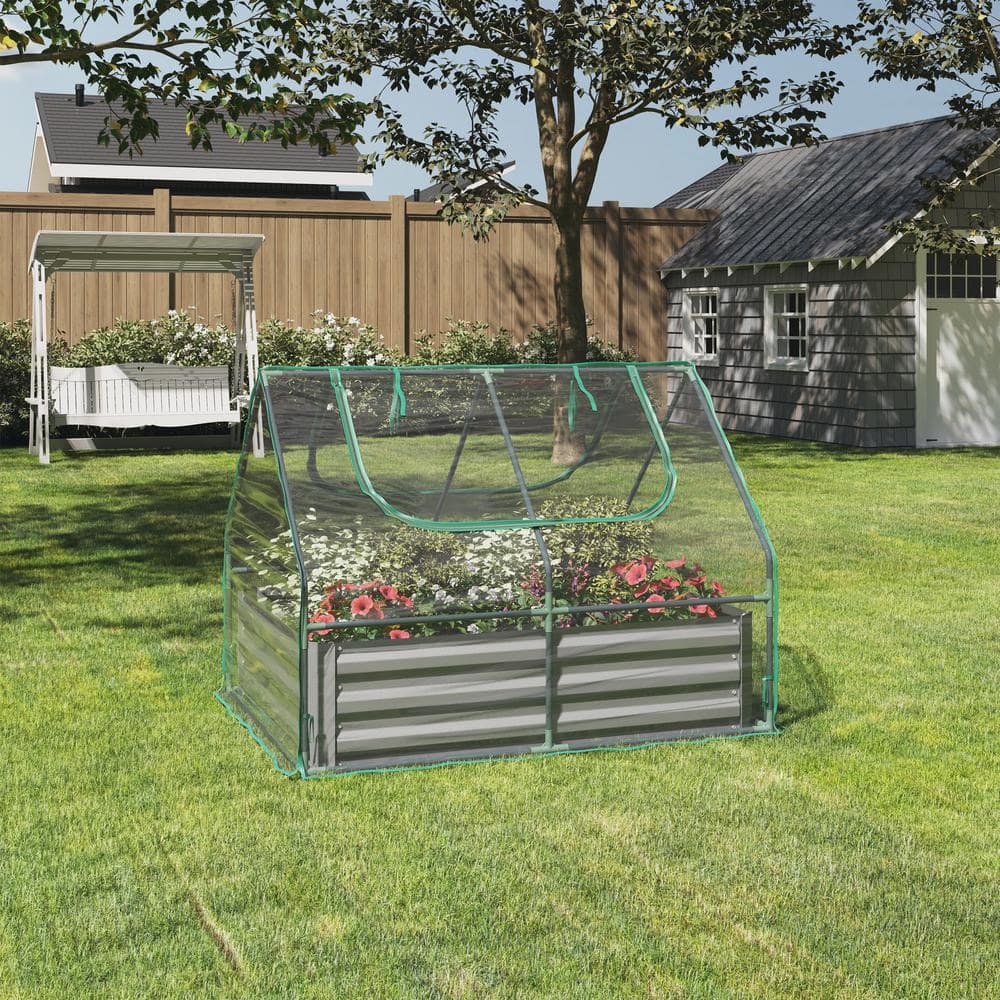 Galvanized Steel Raised Garden Bed with Removable PVC Greenhouse
