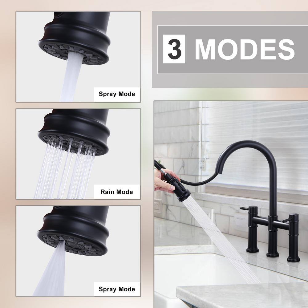Matte Black Brass Gooseneck Pull-Out Spray Kitchen Faucet