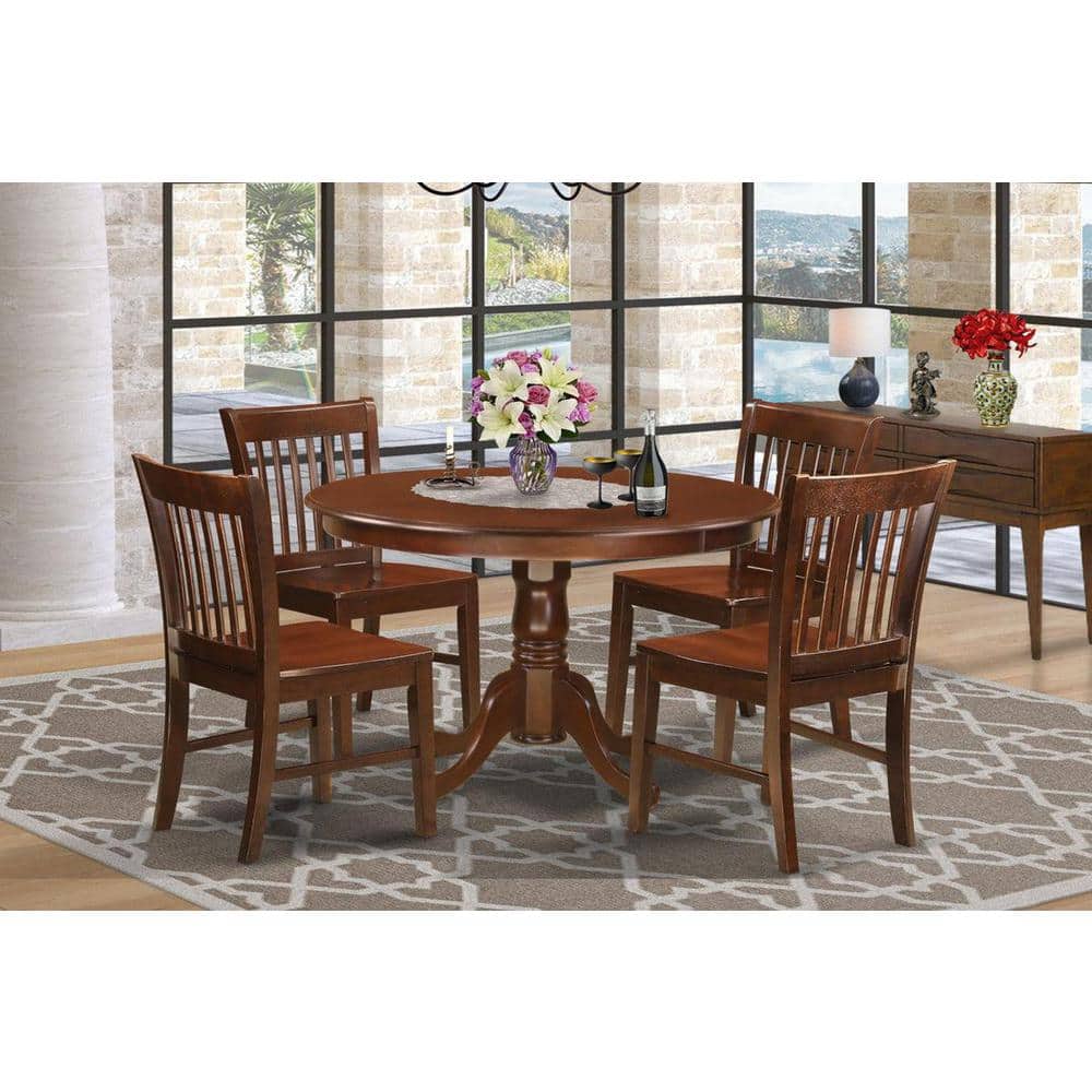 Mahogany Finish Round Dining Table with 4 High Back Chairs