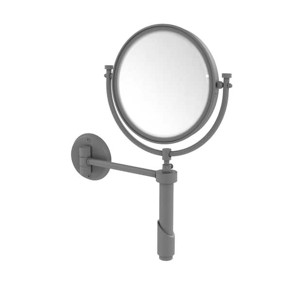Tribecaa 8in. W x 15in. H Round Framed  Wall Mounted Magnifying Bathroom Make-Up Mirror with 5X Mag. in Matte Gray