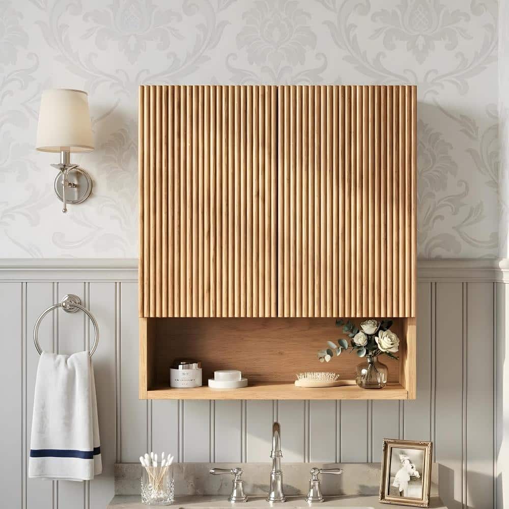 "25.98""W x 7.87""D x 29.53""H Plywood Bathroom Wall Cabinet in Natural Wood,Open Shelf" price history on PriceWatchPro