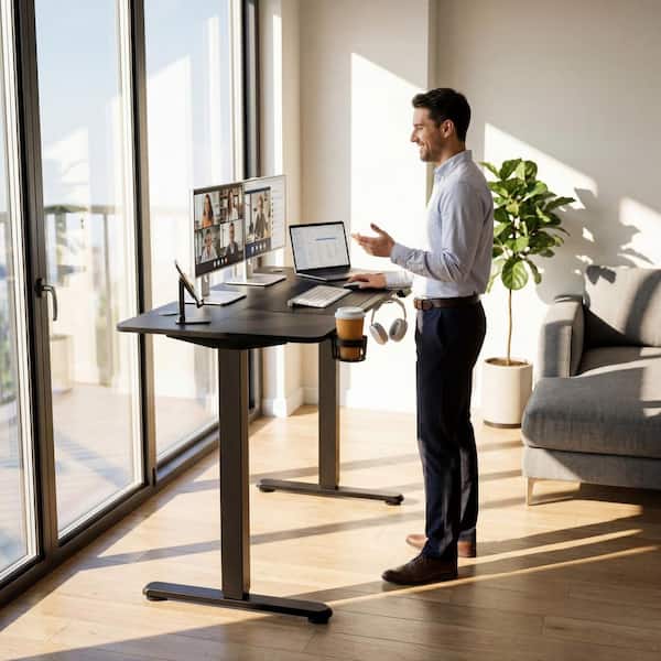 LACOO 45 in. Rectangular Black Height Adjustable Electric Standing
