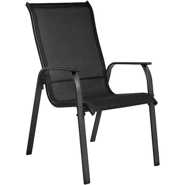 Yaheetech Set of 2 Outdoor Texteline Stackable Dining Chairs with Backrest/ Armrests, All Weather Chairs for Garden, Black