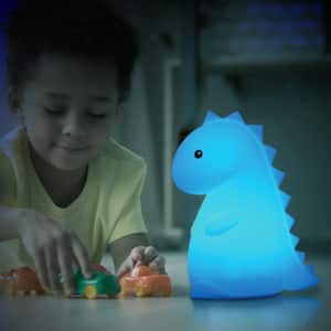 9.06 in. Tommy Giggle Dinosaur MultiColor Changing Integrated LED Rechargeable Silicone Touch Activated Night Light Lamp