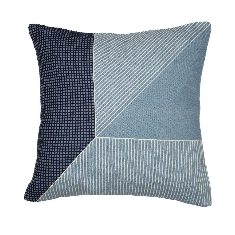 LR Home Stacy Garcia Blue Striped Colorblock Hand-Woven 24 in. x 24 in. Indoor Throw Pillow