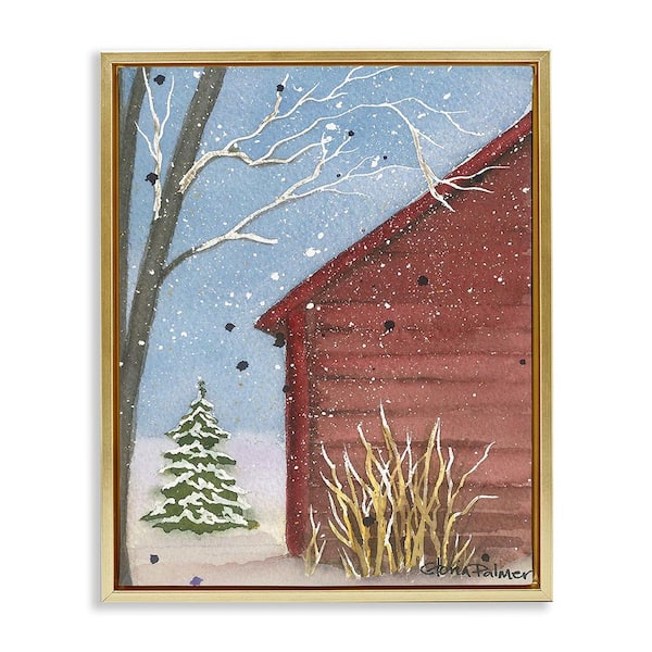 Stupell Industries Winter Snowy Cabin by Gloria Palmer 1-Piece Floater Frame Graphic Print Nature Poster Art Print 21 in. x 17 in.