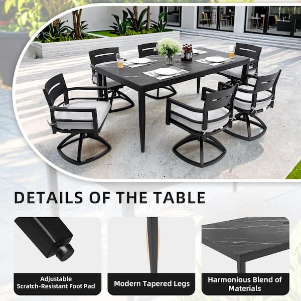 Lvod Outdoor Aluminum 35.5 in. D x 71 in. L Rectangle Dining Table with Tapered Feet and Umbrella Hole in Ember Black