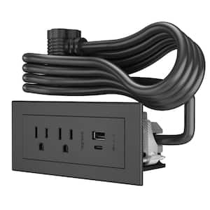 6 ft. Cord 15 Amp 2-Outlet and 2 Type A/C USB Radiant Furniture Power Strip in Black
