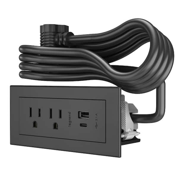 Legrand radiant 15 Amp Black 2-Outlet and 2 Type A/C USB Recessed Furniture Power Strip with 6 Ft. Cord