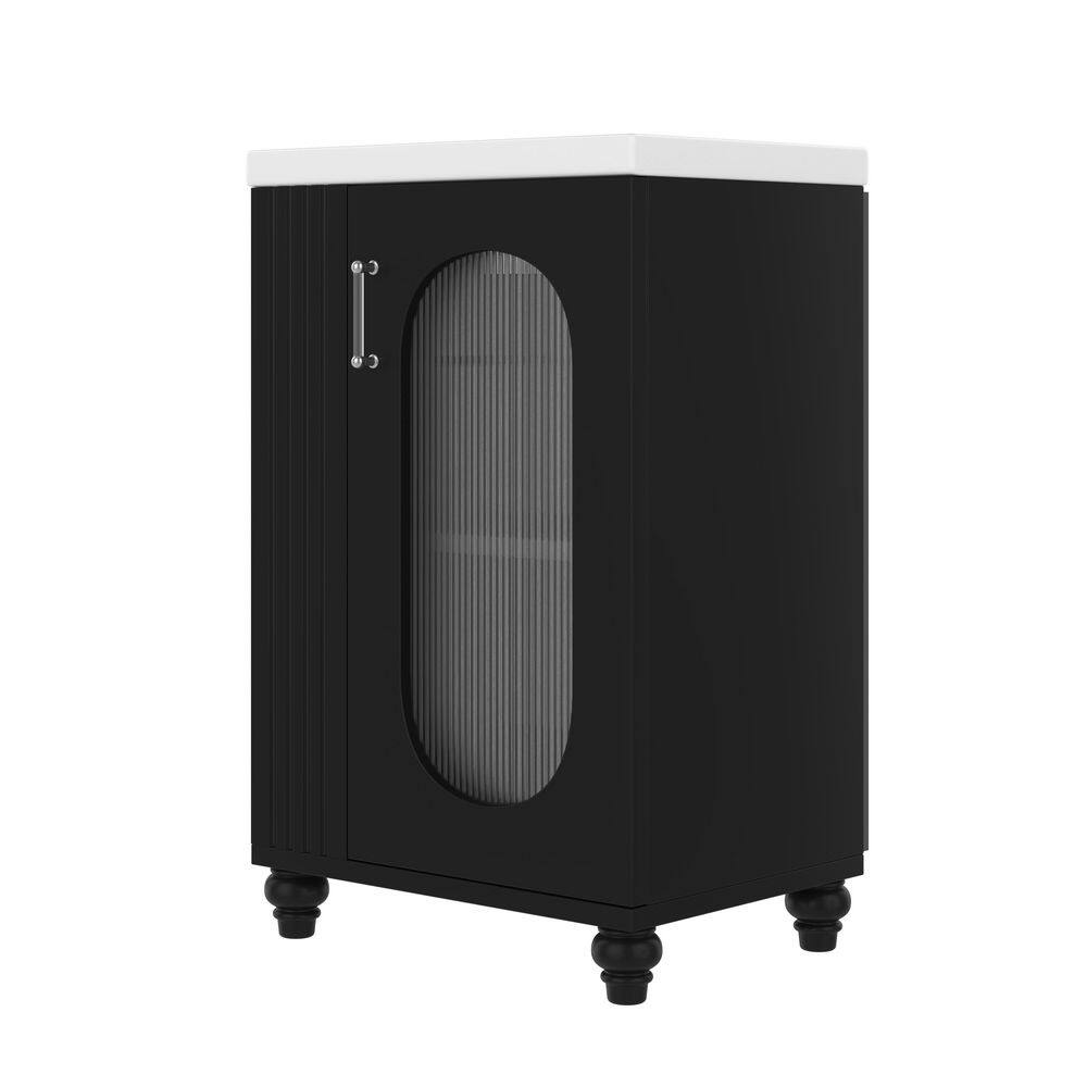 20 in. Single Sink Freestanding Vanity Black Bath Vanity with White Ceramic