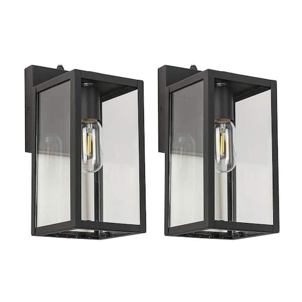 Jushua Matte Black Dusk to Dawn Sensor Outdoor Wall Light, Wall Sconce Hardwired Cylinder with No Bulbs Included (2-Pack)