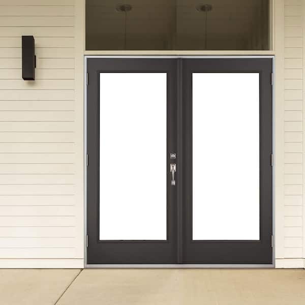 72 in. x 80 in. Black Left-Hand Outswing Fiberglass Full Lite LOE Glass Hinged Patio Door