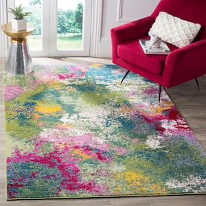 Watercolor Green/Fuchsia 4 ft. x 6 ft. Abstract Area Rug
