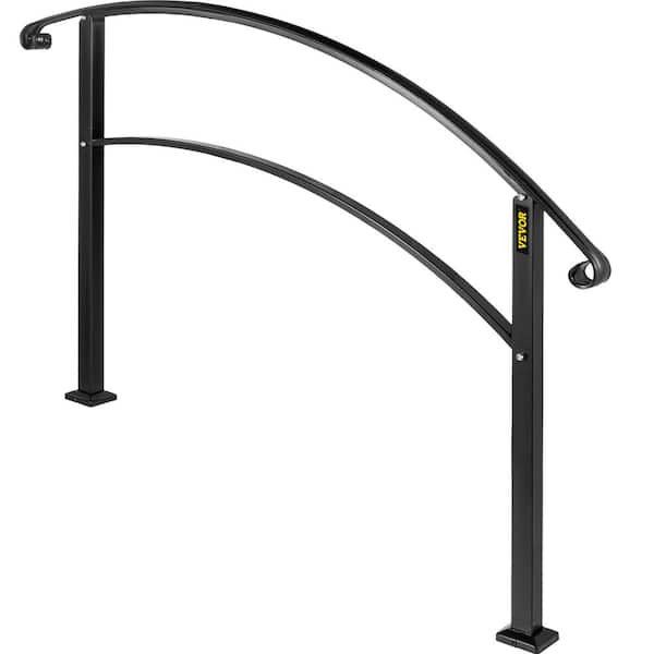 Outdoor Handrails Fit 4 to 5 Steps Stair Railing Black Front Porch Hand Rail Wrought Iron Handrail for Concrete Steps
