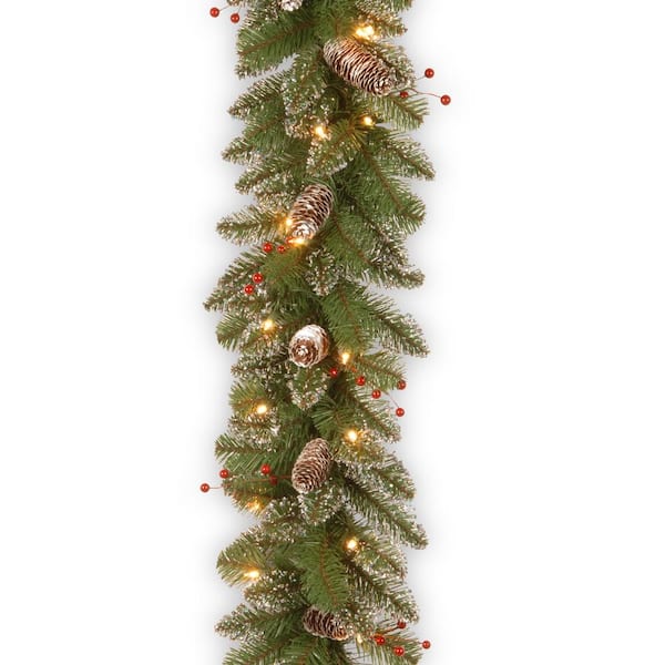 Unbranded Glittery Mountain Spruce 9 ft. Garland with Clear Lights