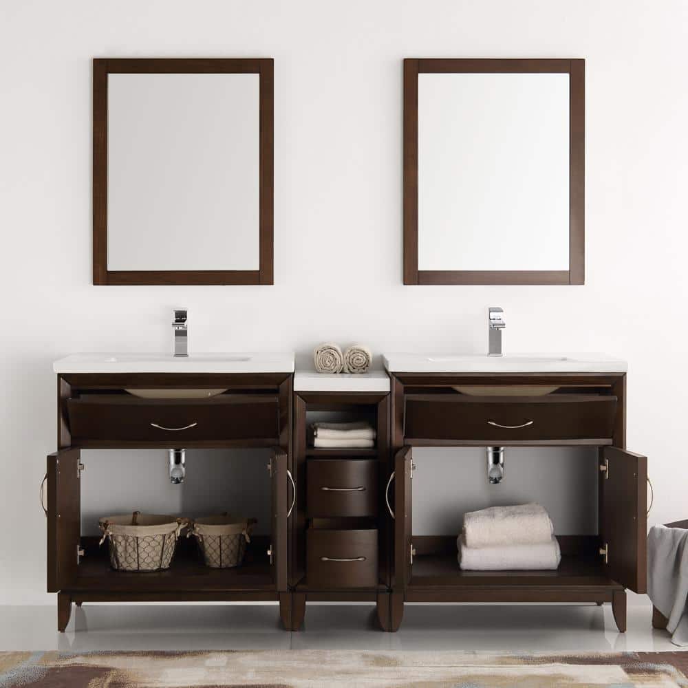 Antique Coffee 72" Double Sink Vanity Set with Mirrors