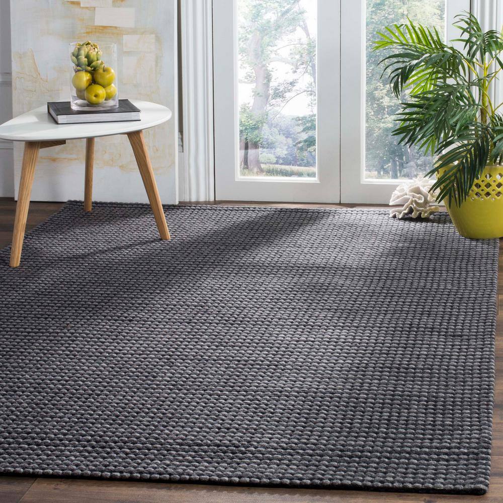 Hand-tufted Artisanal Grey and Black Wool Blend 4' Square Rug
