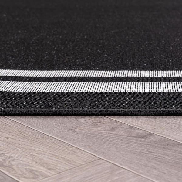 Border Black/Ivory Easy-Care Jute-Style Indoor/Outdoor Flat Woven Area Rug 2 ft. 3 in. x 6 ft. Black