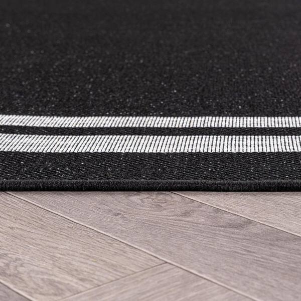 Border Black/Ivory Easy-Care Jute-Style Indoor/Outdoor Flat Woven Area Rug 5 ft. x 7 ft. Black