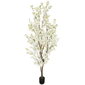 8.5 ft. Cream White Artificial Cherry Blossom Flower Tree in Pot