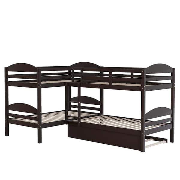 Espresso Twin L, Shaped Bunk Bed with Trundle