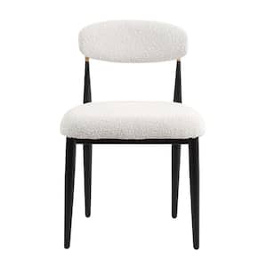 Modern White Boucle Upholstered Dining Chair Metal Frame Armless chair for Kitchen Restaurant (Set of 2)