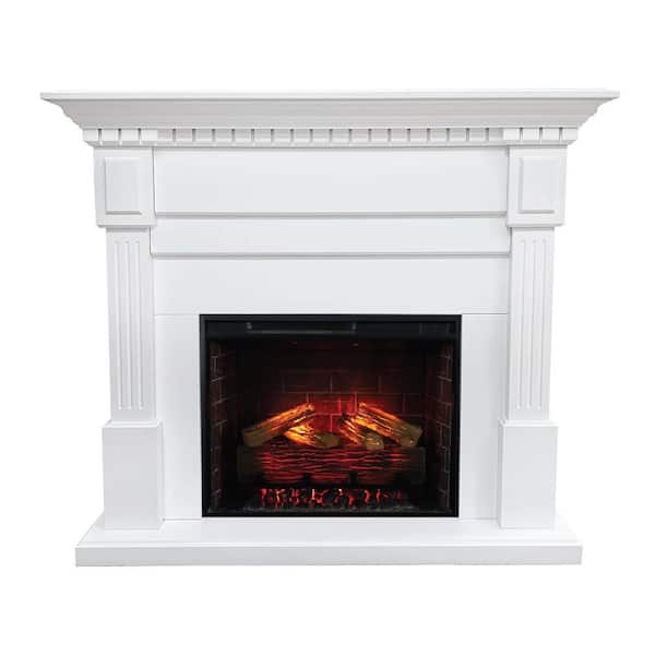 Augustine 55 in. Electric Fireplace Mantel Package in White with Wi-Fi and Multi-Color Flames, 5118 BTU, Freestanding