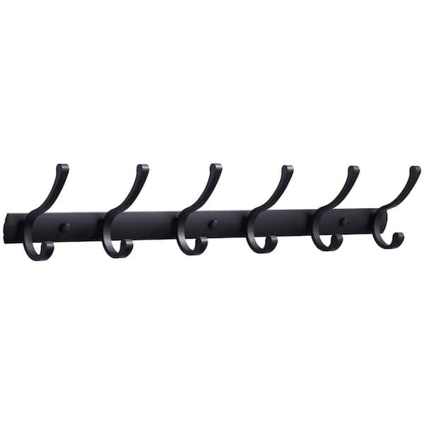 Aluminum Wall Mounted J-Hook Robe/Towel Hook Coat Rack Hook Rail with 6-Hooks in Black