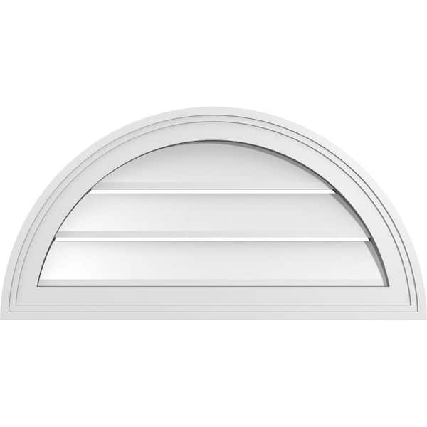Ekena Millwork 26 in. x 13 in. Half Round Surface Mount PVC Gable Vent: Functional with Brickmould Frame