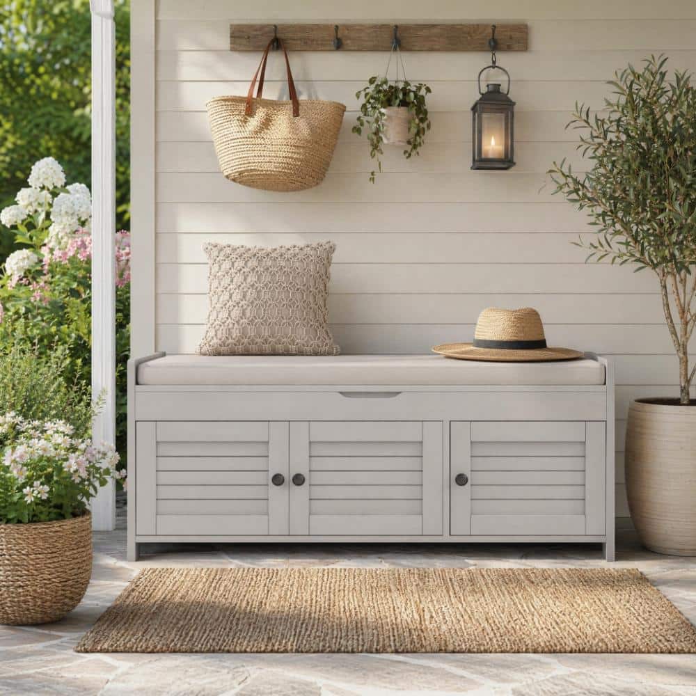 Gray Shutter Shaped Shoe Storage Bench with 3 Doors Removable Cushion and Hidden Space price history on PriceWatchPro