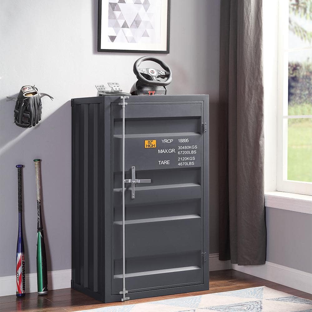 Gunmetal Industrial Metal Chest with Single Door and Shelves
