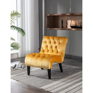 Modern Mustard Accent Armless Chair, Upholstered Leisure Lounge Chair with Solid Wood Legs for Bedroom Living Room
