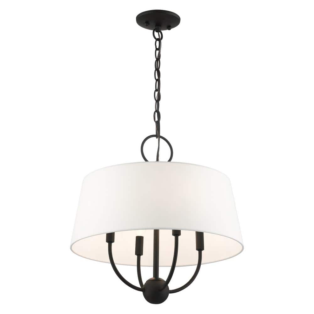 Mini Drum 4-Light Black Pendant with Off-White Shade