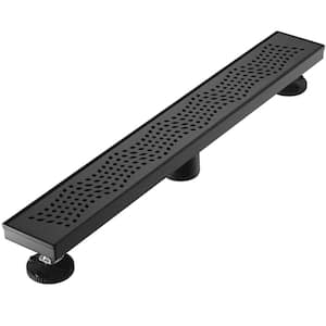 36 in. Linear Stainless Steel Shower Drain with Wave Pattern, Matte Black