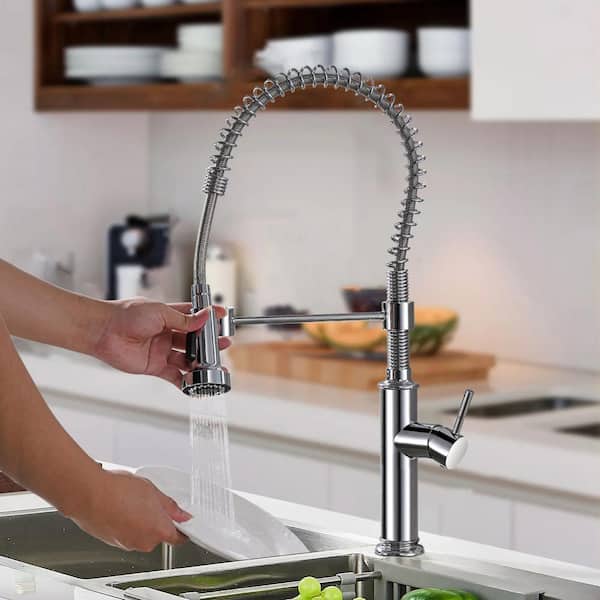 22 in. Single-Handle 360 Degree Spout Swivel  Kitchen Faucet with Dual Function Spray Head in Chrome