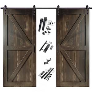 46 in. x 84 in. K-Frame Ebony Double Pine Wood Interior Sliding Barn Door with Hardware Kit, Non-Bypass