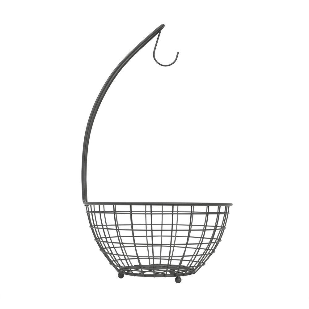 Industrial Gray Steel Round Fruit Basket with Banana Hook