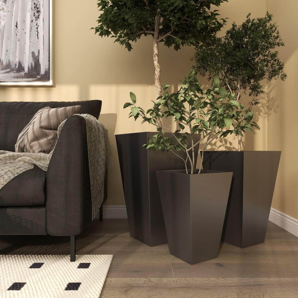 Gray Iron Trapezoidal Indoor/Outdoor Planter Set of 3