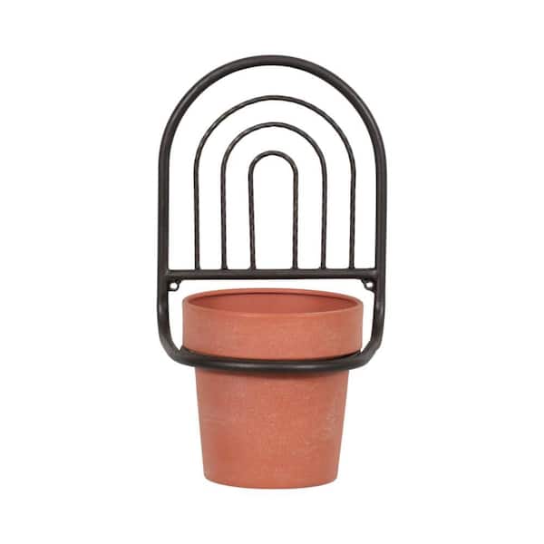 6 in. x 11 in. Black/Terracotta Metal Arched Rainbow Wall Mounted Wall Planter