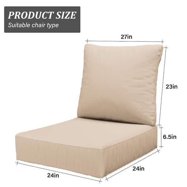 24 in. x 24 in. x 6.5 in. Outdoor Repacement Deep Seating Lounge Chair Cushion with Backrest (2-Pack) Sand