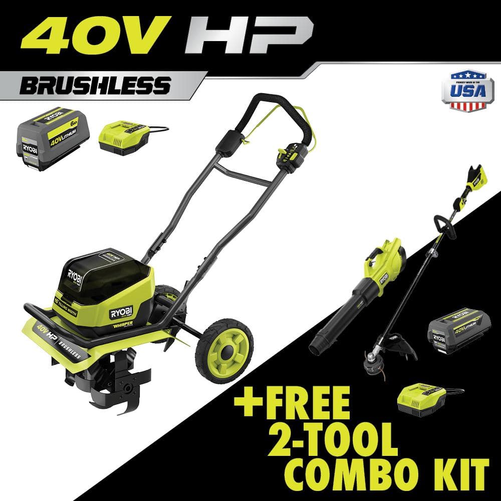 RYOBI 40V HP Brushless 16 in. Front Tine Tiller with Adjustable Tilling  Width with  Ah Battery and Quick Charger RY40730 - The Home Depot